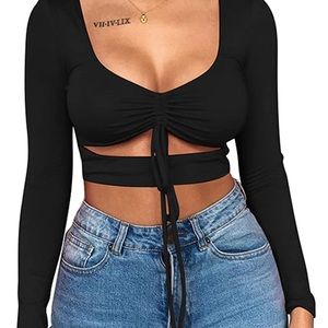 Mizoci Sexy Ruched Tie Up Crop Top, Size Small